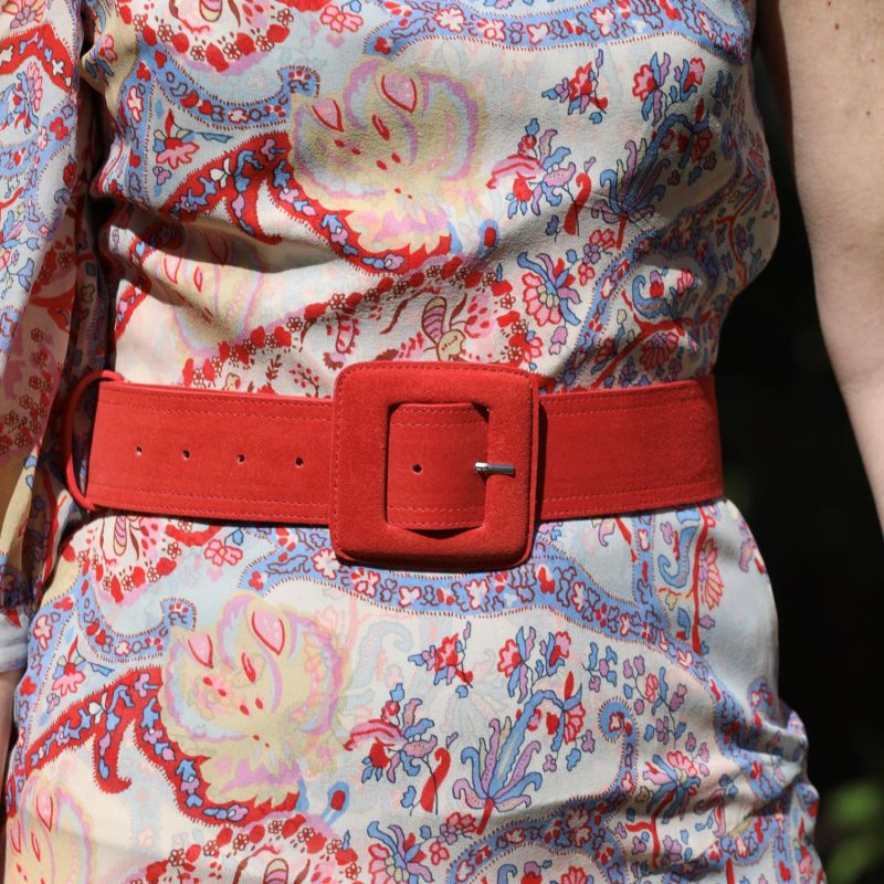 Suede Square Buckle Belt - Red image