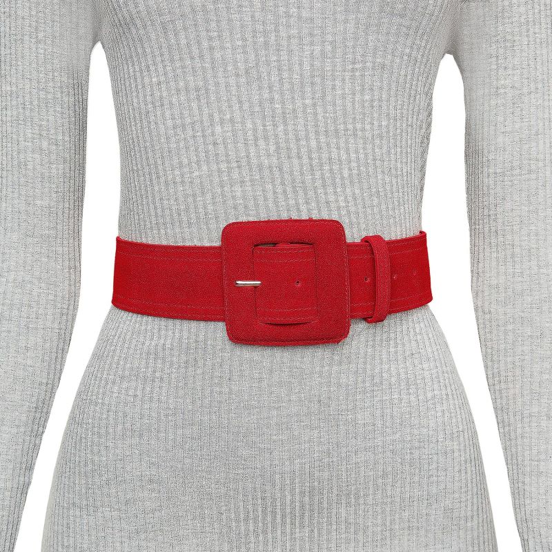 Suede Square Buckle Belt - Red image