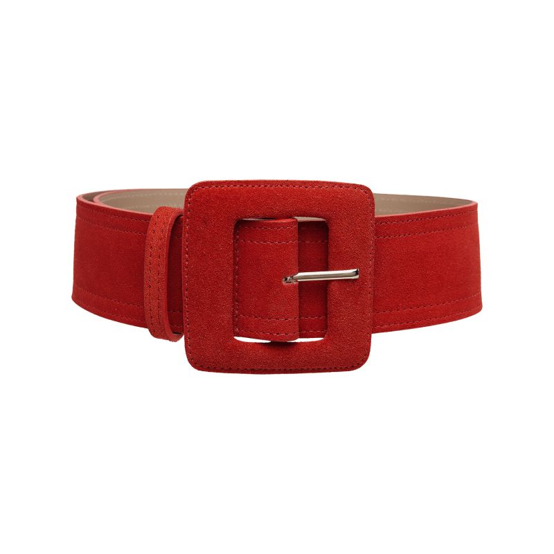 Suede Square Buckle Belt - Red image