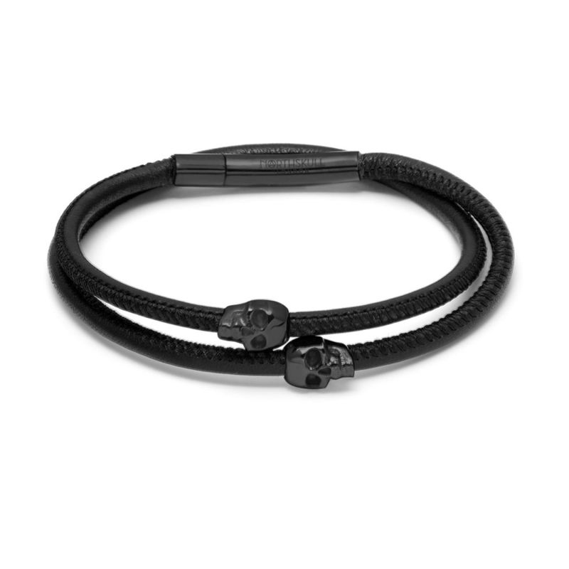 Micro Atticus Skull Double Wrap Bracelet In Gunemetal & Black image