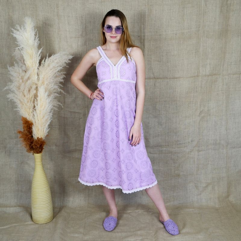 Lace Trimmed Midi Lilac Purple Dress image