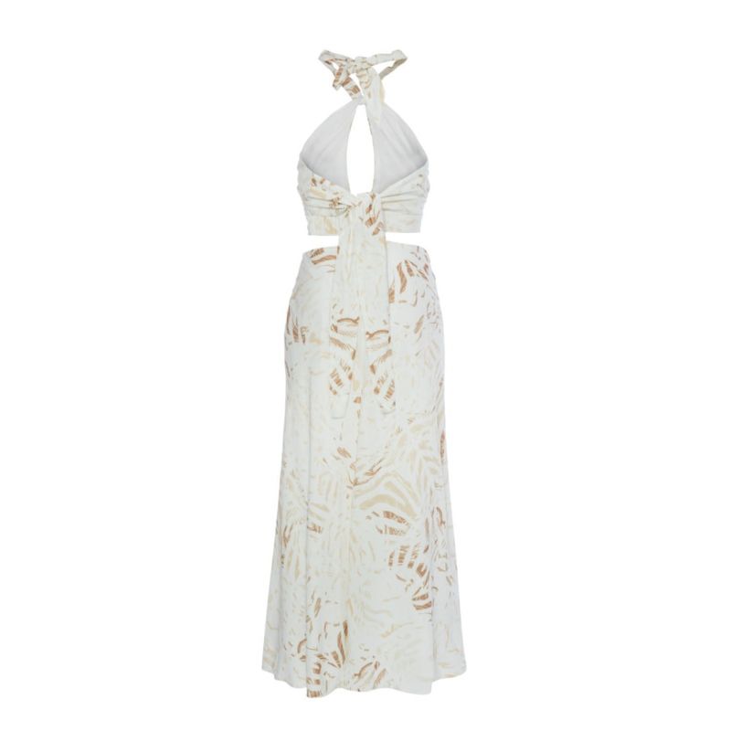 Cut-Out Detail, Linen Blend, Backless, Full Patterned, Maxi Dress With Tie-Neck image