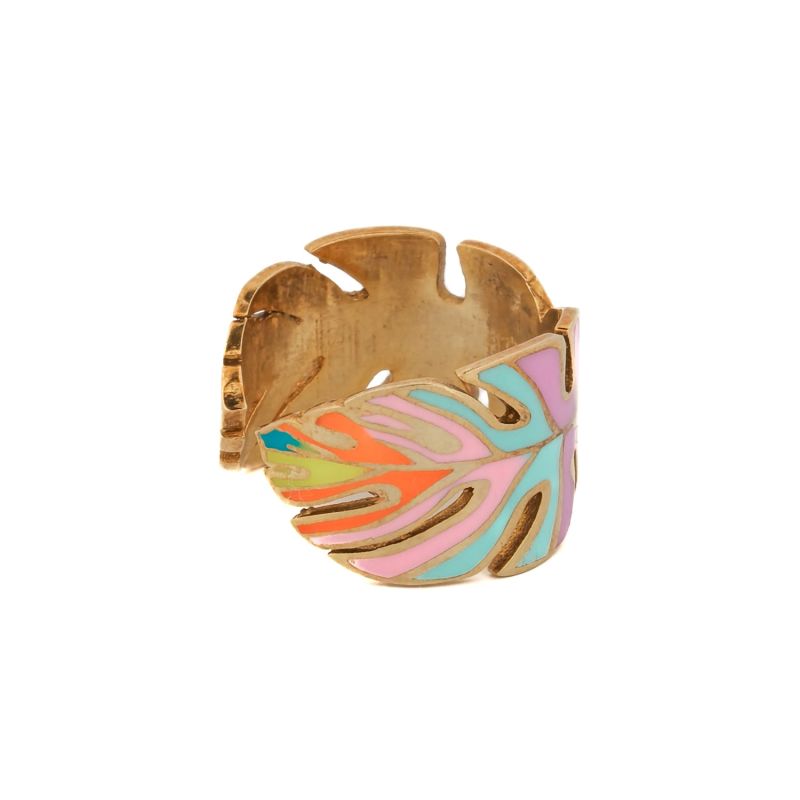 Summer Enamel Pastel Colors Gold Adjustable Ring - Multicolor image