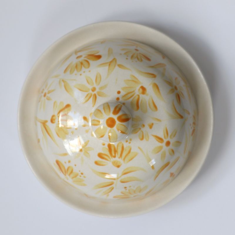 Sunburst Hand Painted Floral Round Butter Jam Dish - Yellow image