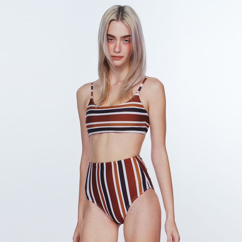 Sunburst Stripe Bikini Bottom - Earthy Brown image