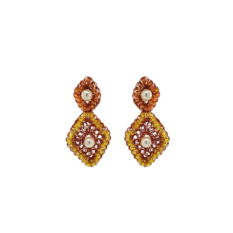 Sunny Orange Quinn Duo Handmade Crochet Earrings image