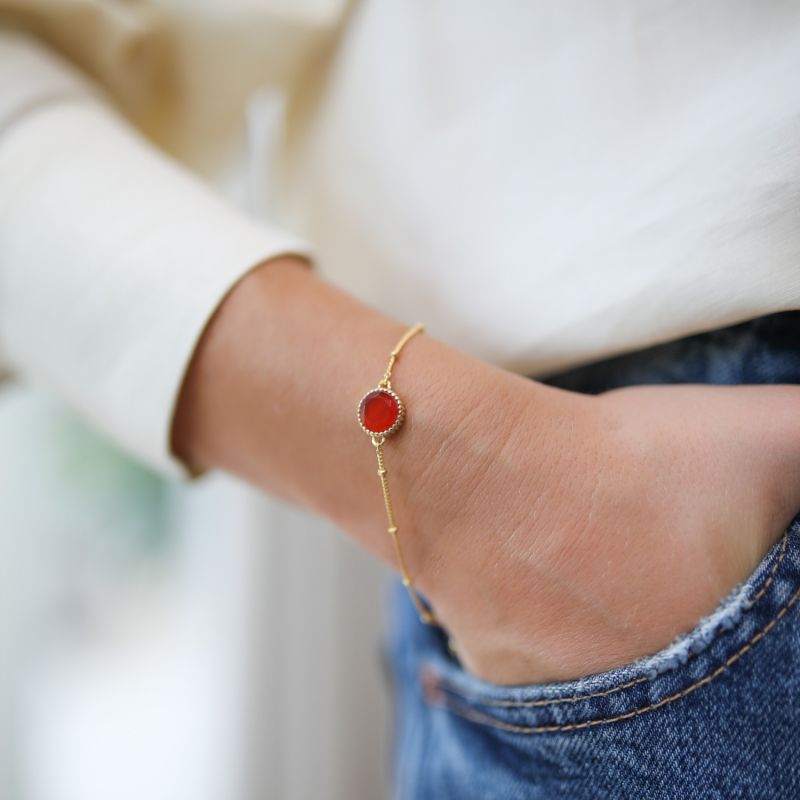 Barcelona July Birthstone Bracelet - Gold, Red image