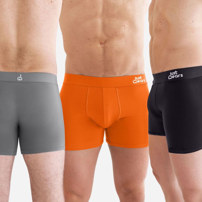 Super Soft Boxer Briefs - Anti-Chafe & No Ride Up Design -Nine Pack - Orange, Black, Grey image