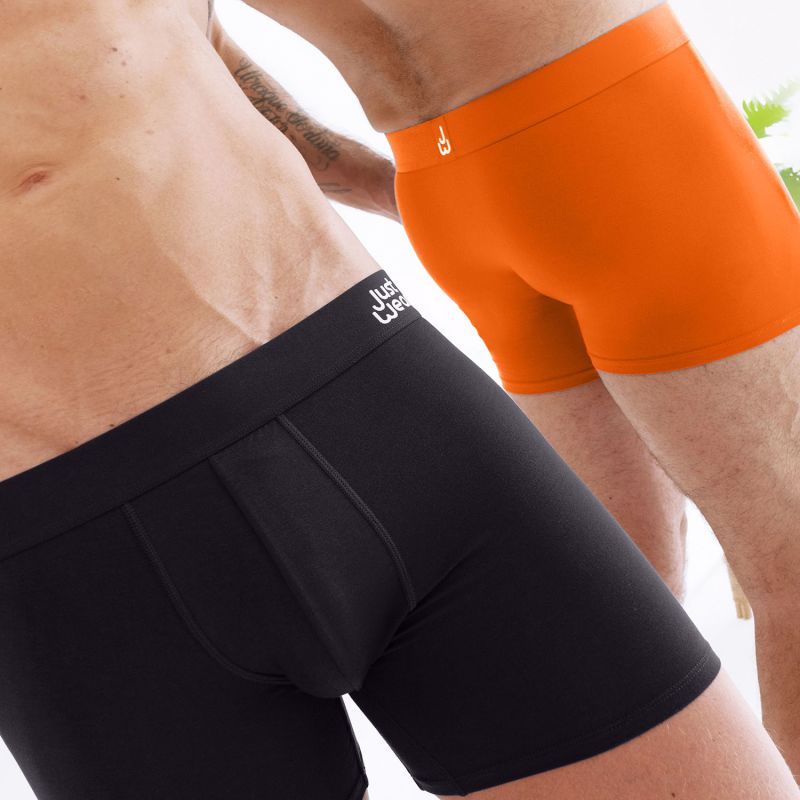 Super Soft Boxer Briefs - Anti-Chafe & No Ride Up Design -Six Pack - Orange, Black, Grey image