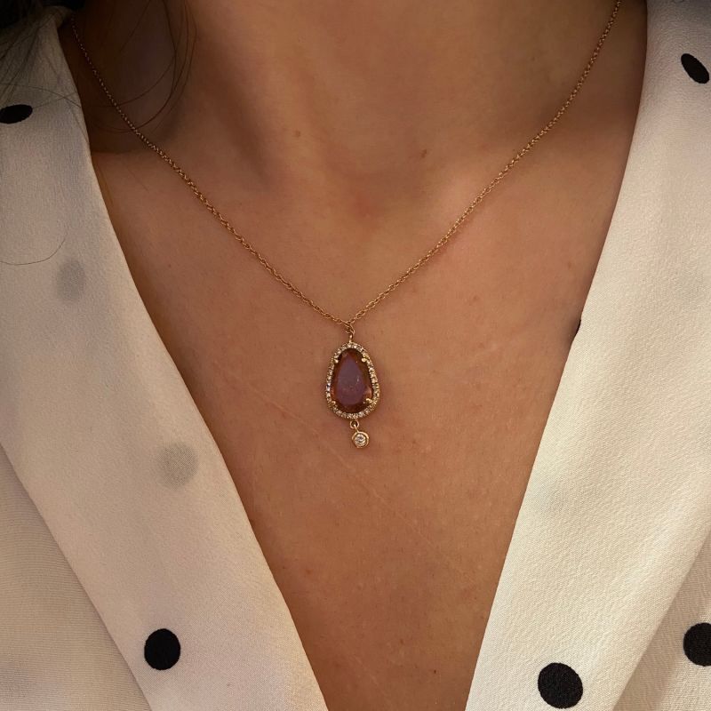 Pink Tourmaline & Diamond Drop image