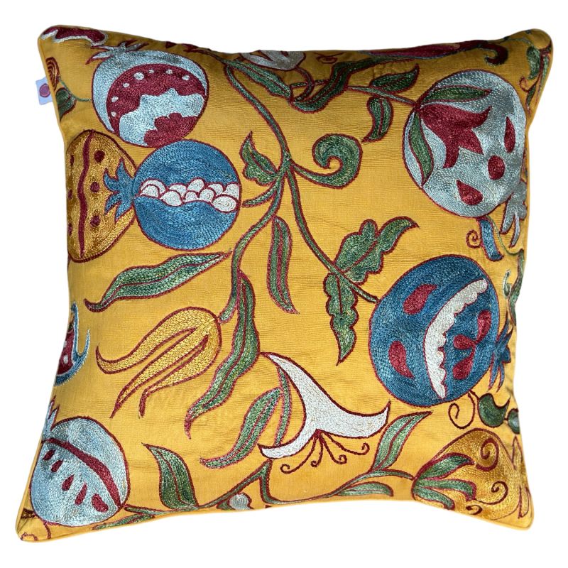 Suzani Embroidered Cushion - Yellow image