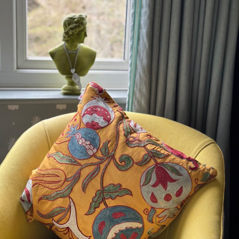 Suzani Embroidered Cushion - Yellow image