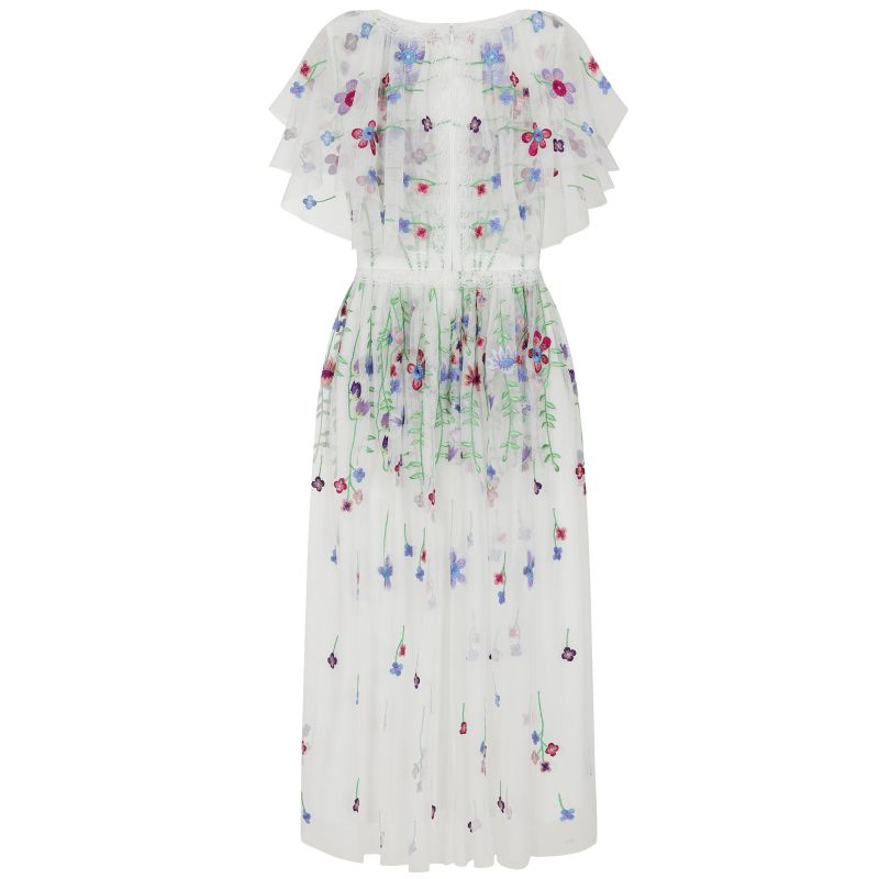 Suzette Floral Embroidered Midi Dress - White image