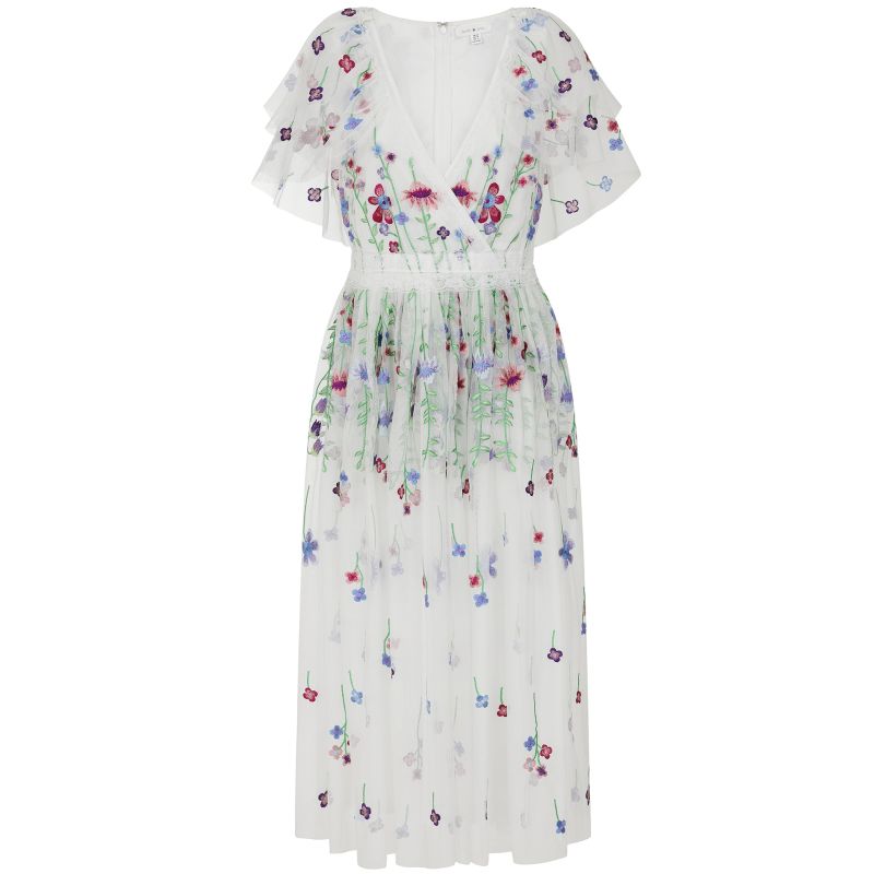 Suzette Floral Embroidered Midi Dress - White image