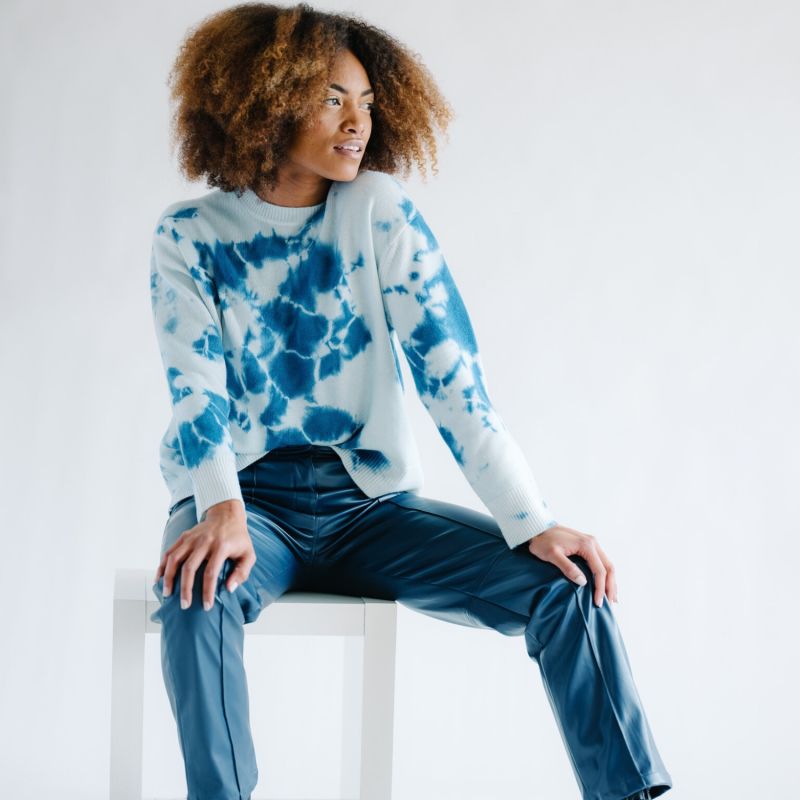 Cashmere Crewneck Sweater - Indigo Shibori Tie Dye image