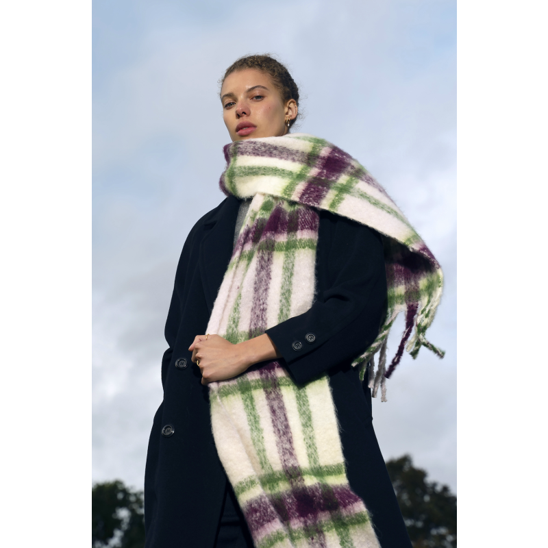 Replaid Oversized Scarf - Grape & Green image