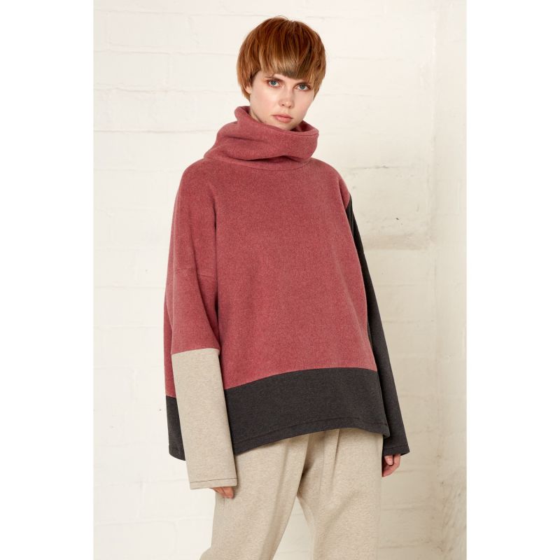 Turtleneck Neptune Jumper In Salmon Colour Organic Fleece image