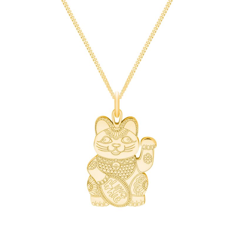 Medium Gold Lucky Cat Pendant Necklace image