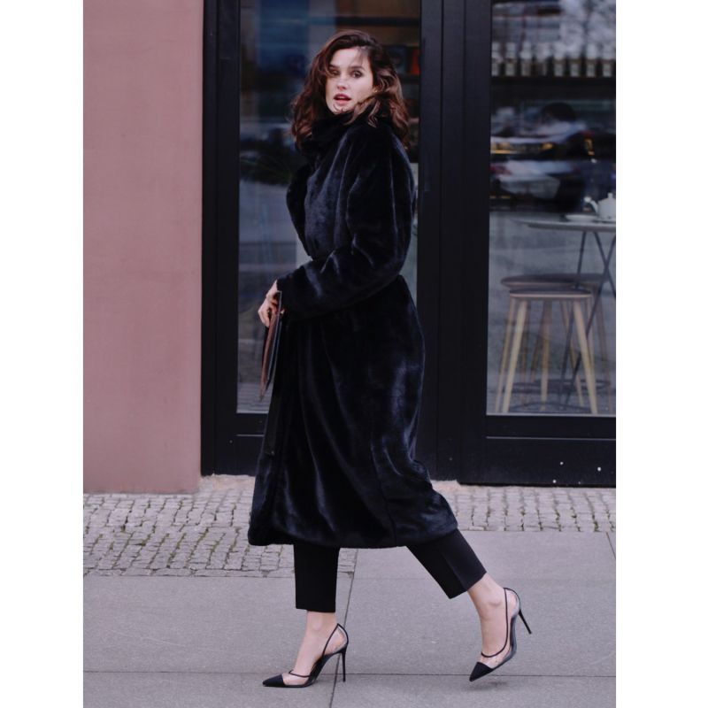Belted velvet faux fur coat cheap