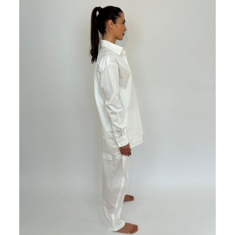 Swallow  White Cotton Embroidered Shirt image