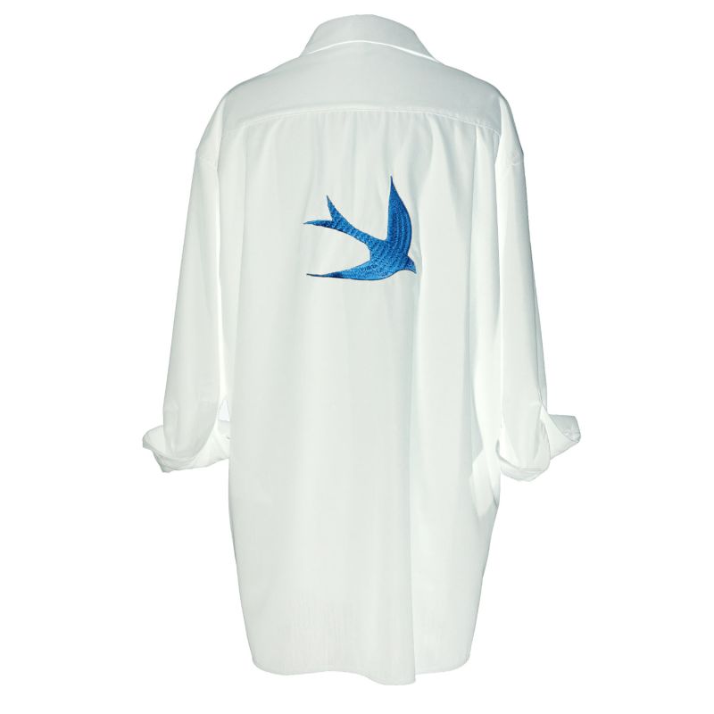 Swallow  White Cotton Embroidered Shirt image