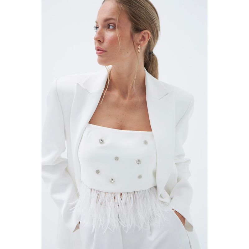 Swan Ecru White Top With Feathers image