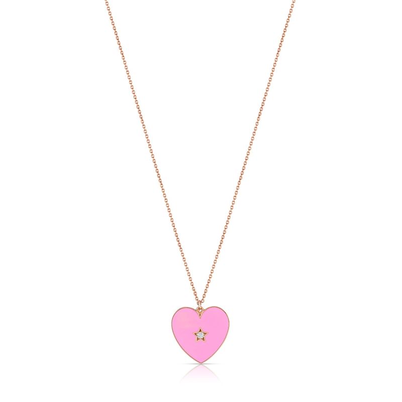 Sweet Heart 18K Gold Star DiamondEmbellished Heart Pendant Necklace