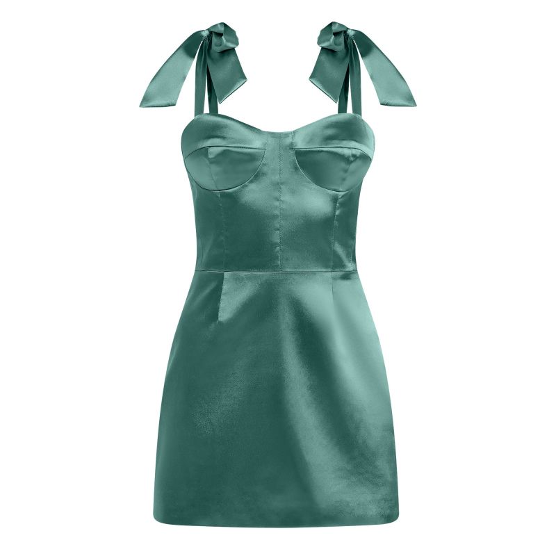 Sweetheart Melody Satin Mini Dress, Green image