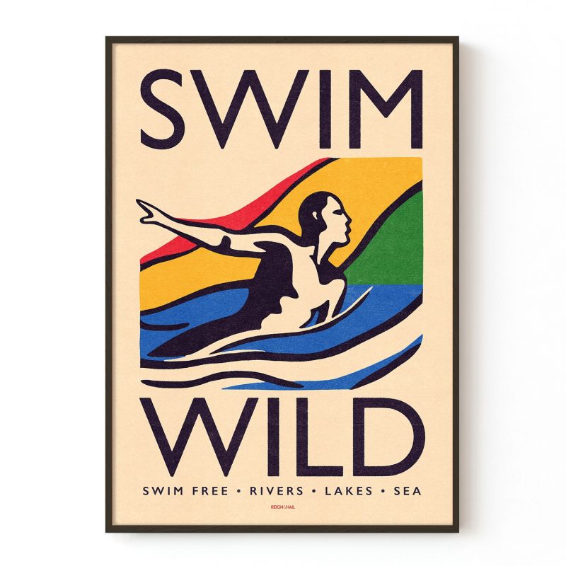 Swim Wild - Wild Swimming Print - White - A2 image