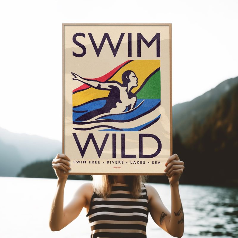 Swim Wild - Wild Swimming Print - White - A2 image