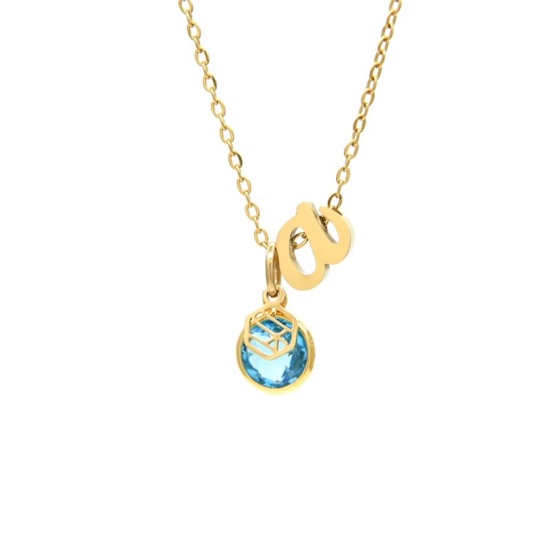 Swiss Blue Topaz December Birthstone Necklace With Initial Letter In Gold image