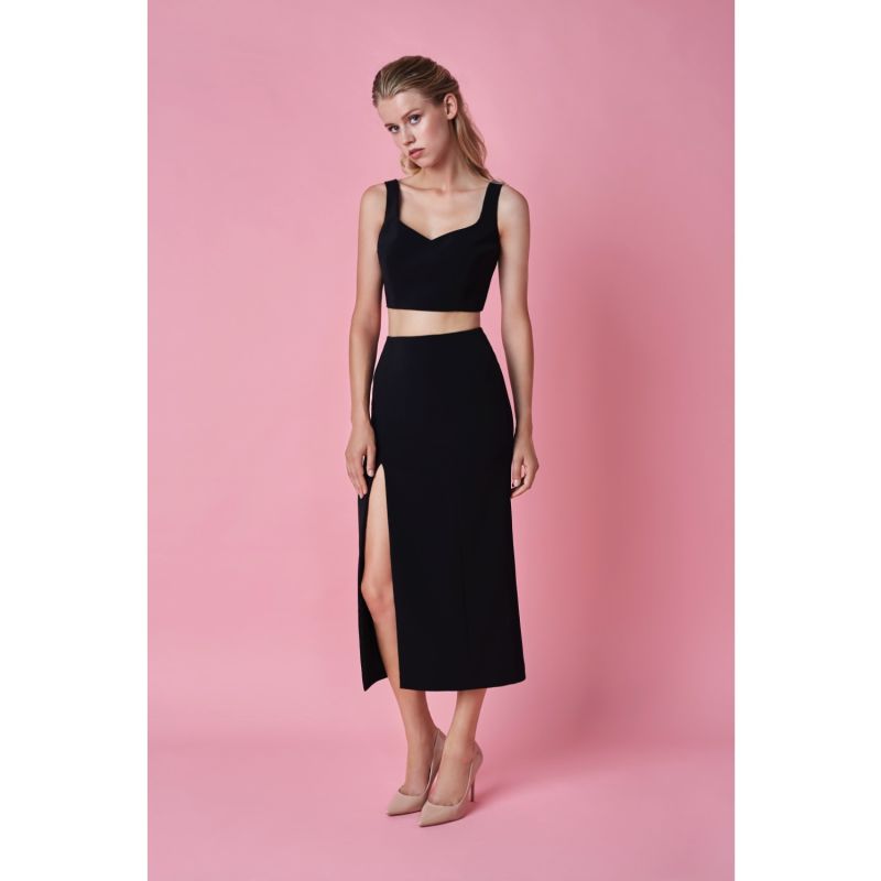 Noara Black Midi Front Slit Skirt Set image