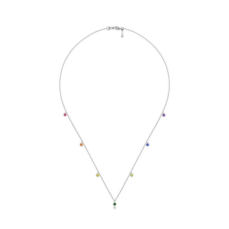 18K White Gold Raindow Color Gemstone Necklace / Choker image