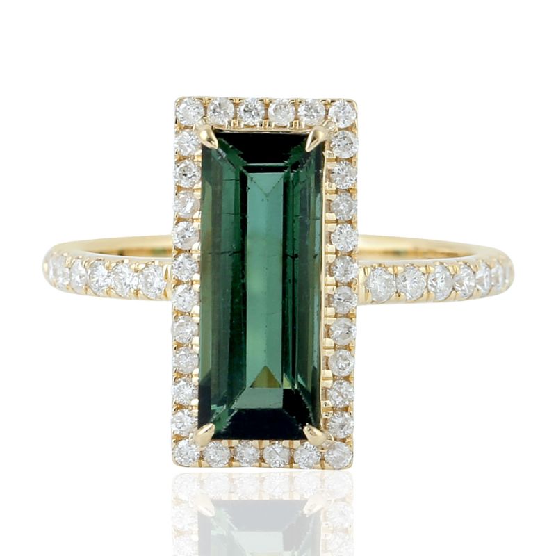 Solid Yellow Gold Pave Diamond Tourmaline Cocktail Ring image