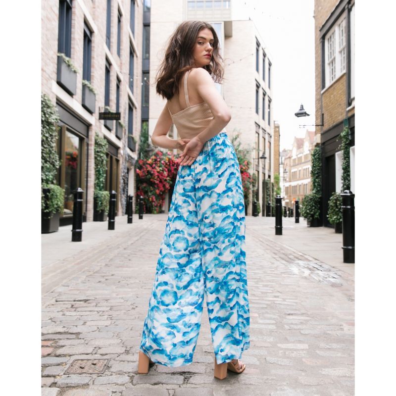 The Alba Wide Leg Trousers In Blue Sky Satin image