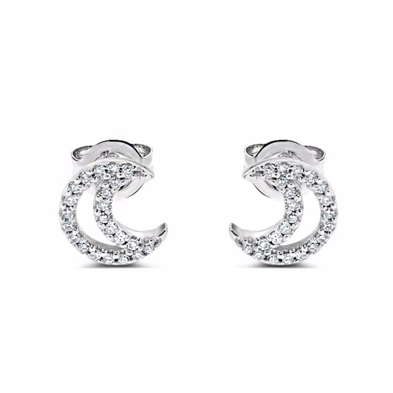 Moon Diamond Studs 14K White Gold image