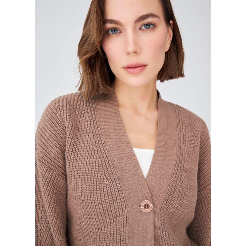 Cropped Fluffy Cardigan - Sparkle Camel Melange