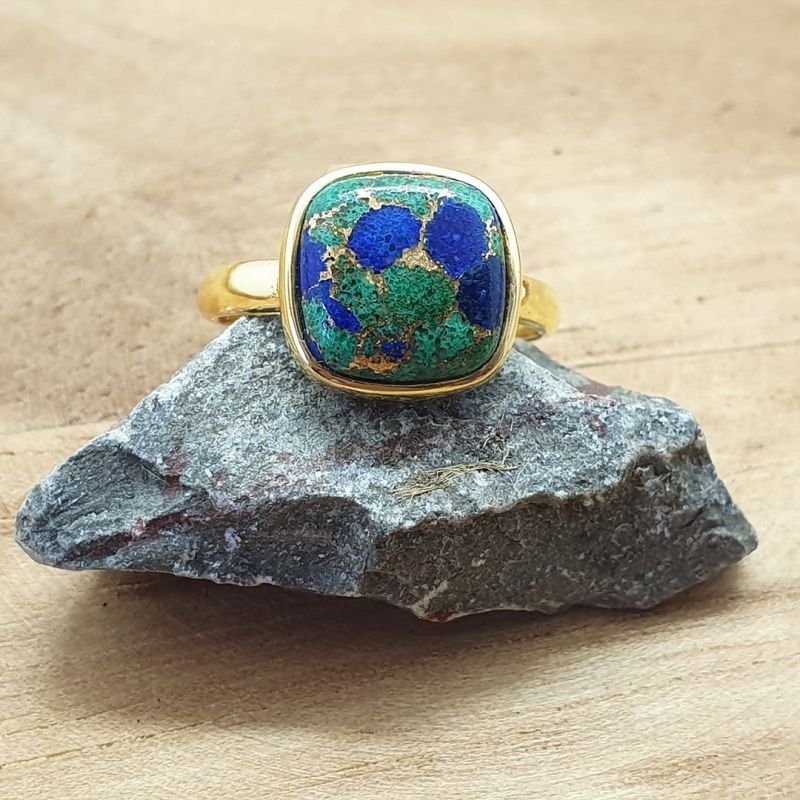 Azurite And Malachite Unique Gemstone Crystal Stacking Ring | Harfi ...