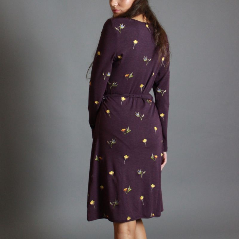 Floral Embroidered Wrap Dress - Pink & Purple image