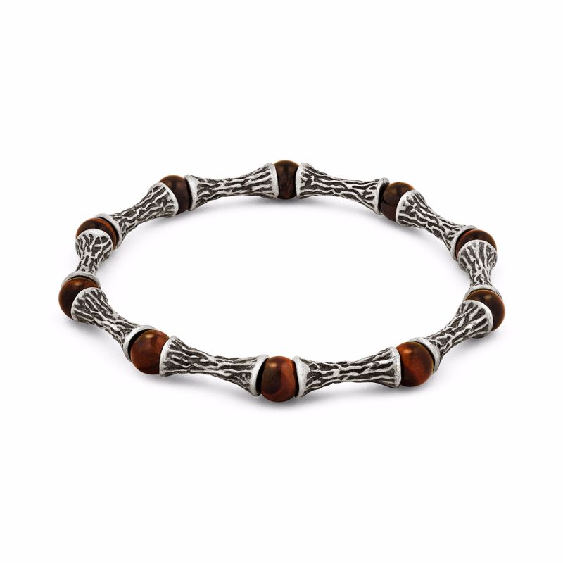 Red Tiger Eye Beads Oxidized Sterling Silver Bracelet image