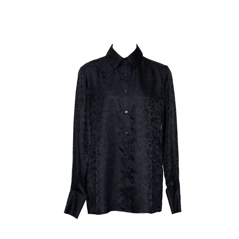 Elegance Silk Shirt In Black Paisley image