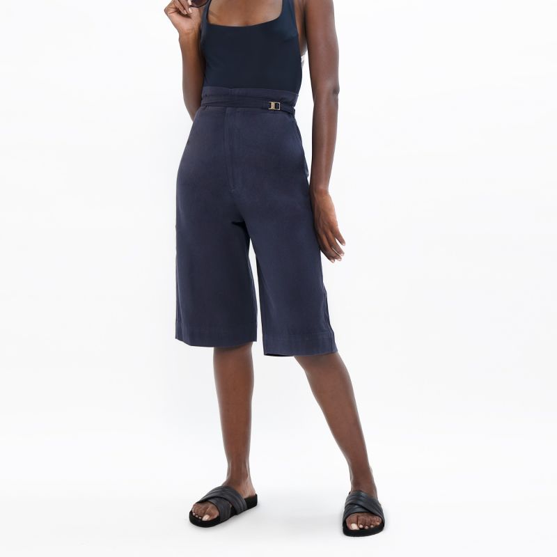 Florence Organic Cotton Twill Bermuda Shorts In Summer Night Blue image