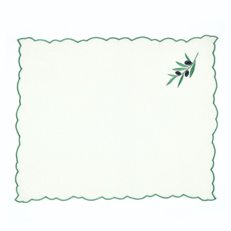 Olive Embroidery Linen Placemat Set of 2 image