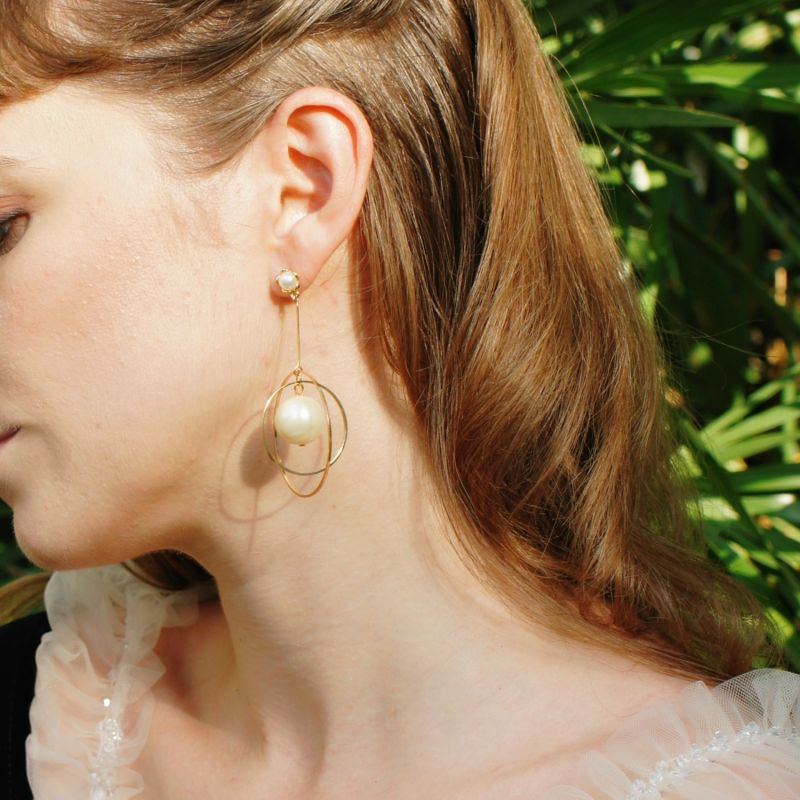 In My Orbit Asymmetrical Pearl Drop Earrings - Ivory image