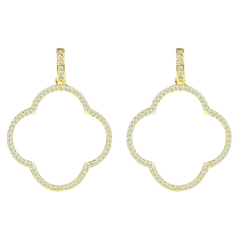 Open Clover Large Drop Earrings White Cz Gold image