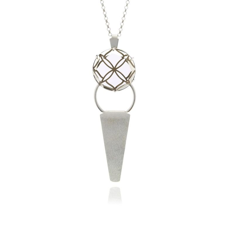 Silver Smoky Crystal Releve Runway Round Crystal Triangle Pendant image