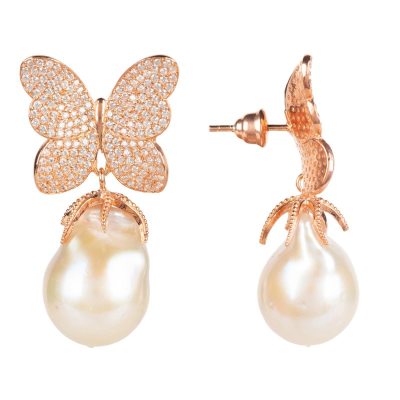 Baroque Pearl White Butterfly Earrings Rosegold image