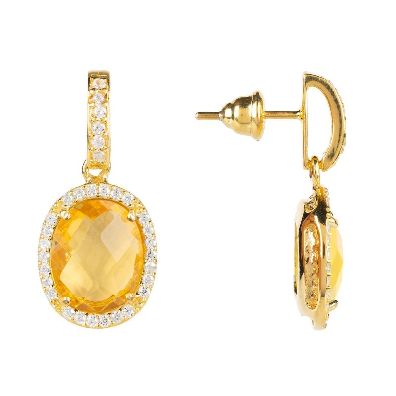 Beatrice Oval Gemstone Drop Earrings Gold Citrine Hydro image