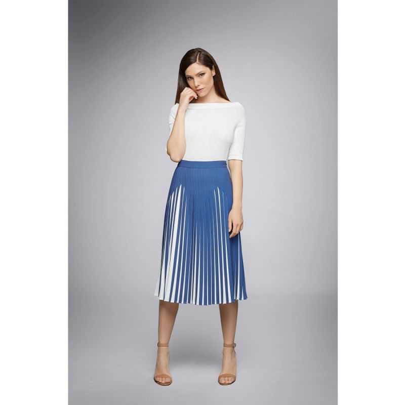 Penelope Azure Blue Pleated Two-Tone Midi Skirt image