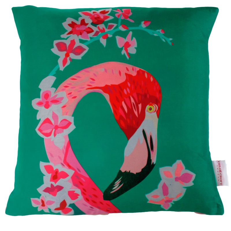 Flamingos & Flowers Silk Cushion image